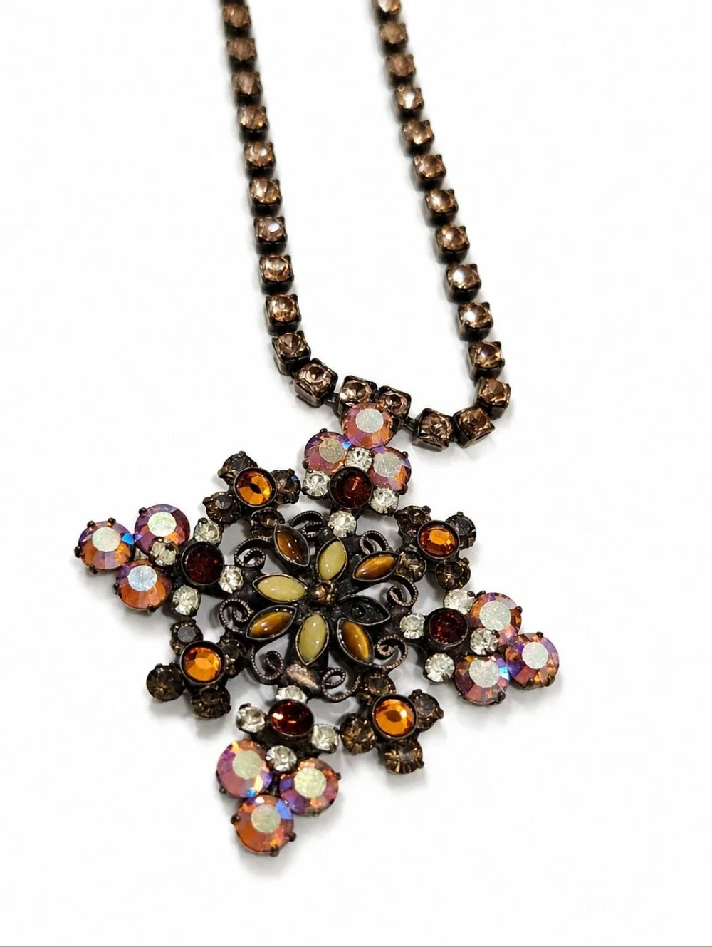 ✨ Vintage Sorrelli Amber & Iridescent Crystal Statement Necklace